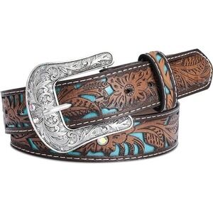 Belt Tooled Turquoise Leather Inlay